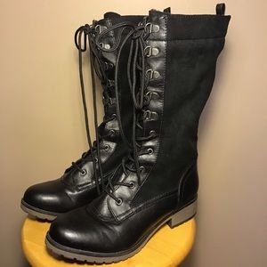 Report Mickey black faux suede lace up boot size 9